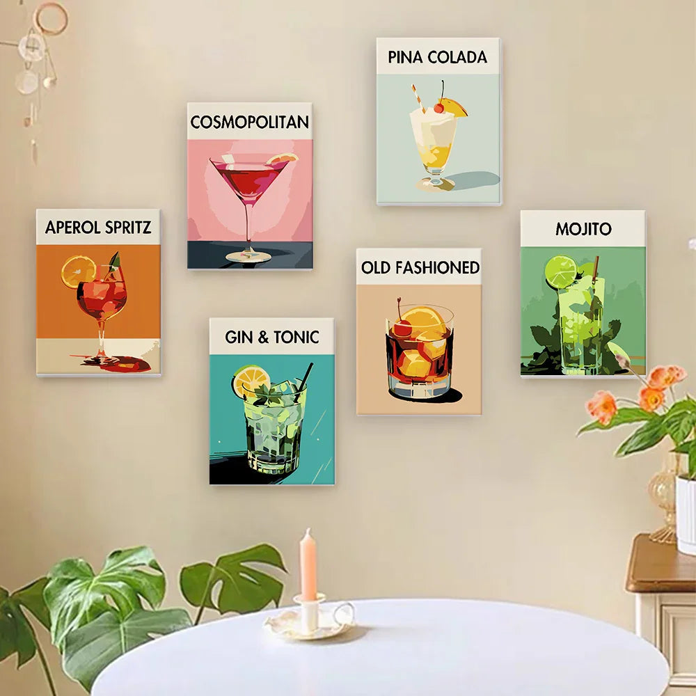 Mini Paint by Numbers 6 Pieces - Classic Cocktails