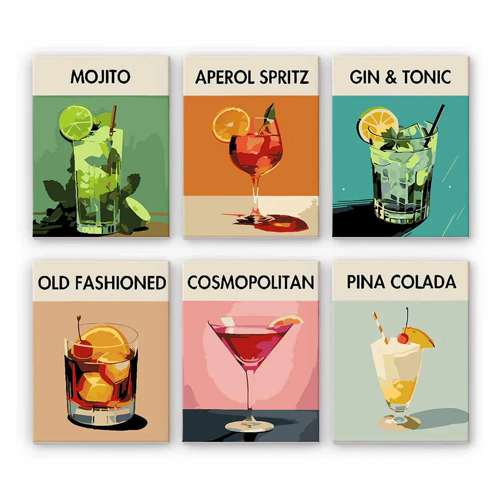 Mini Paint by Numbers 6 Pieces - Classic Cocktails