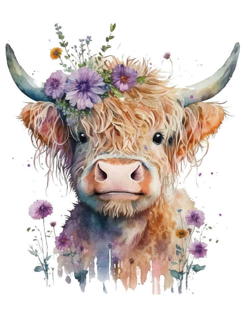 Purple Floral Highland Cow Paint by Numbers