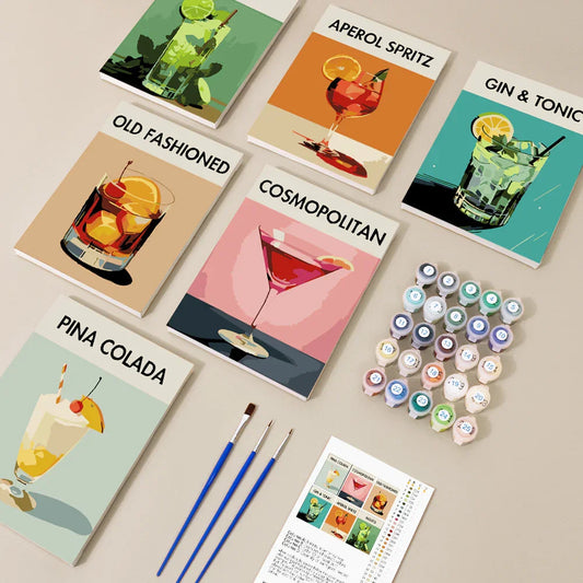 Mini Paint by Numbers 6 Pieces - Classic Cocktails