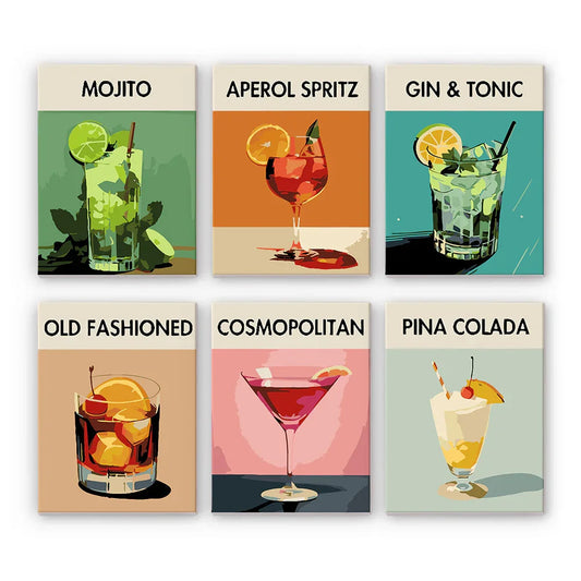 Mini Paint by Numbers 6 Pieces - Classic Cocktails
