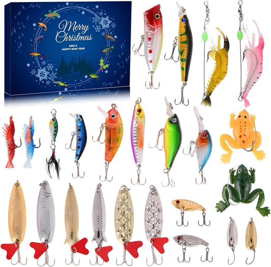 Christmas Countdown Fishing Advent Calendar - 24 Days of Fishing Lure Set, Surprise Gift