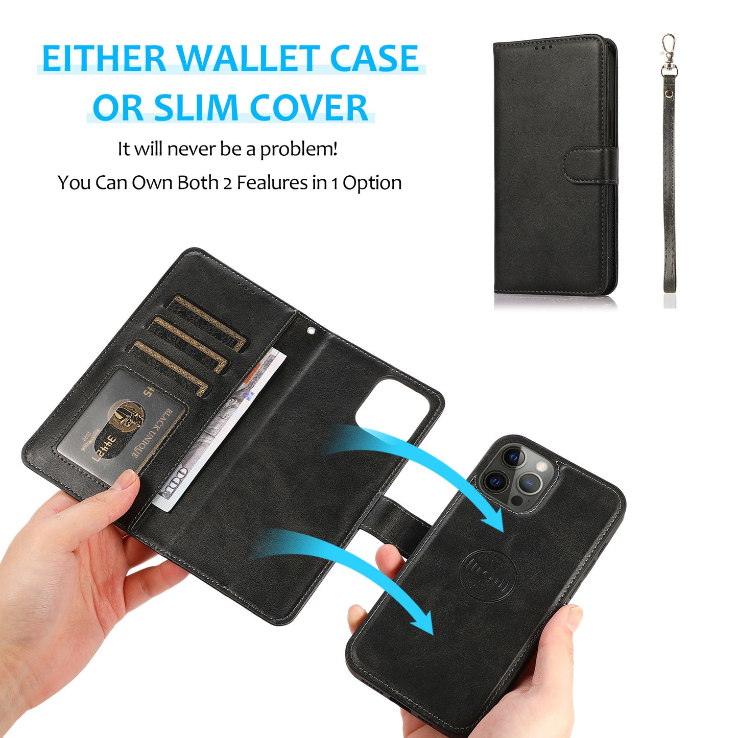 2-in-1 Detachable Wallet Case for iPhone, MagSafe Compatible Card Holder & Slim Protective Cover