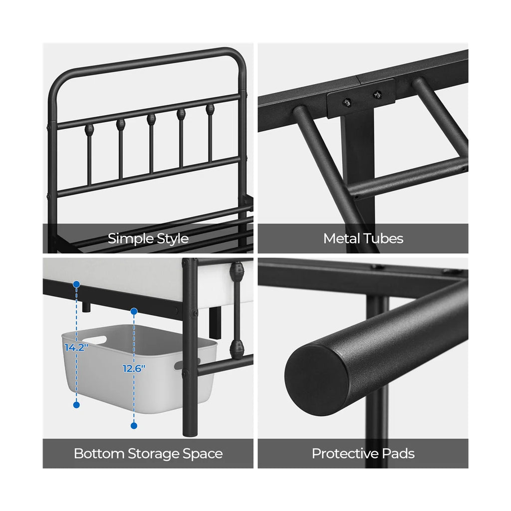Classic Iron Platform Bed with High Headboard and Footboard