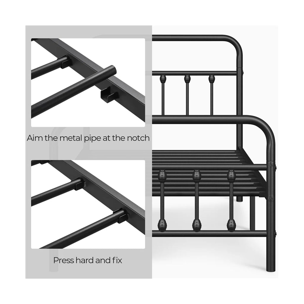 Classic Iron Platform Bed with High Headboard and Footboard