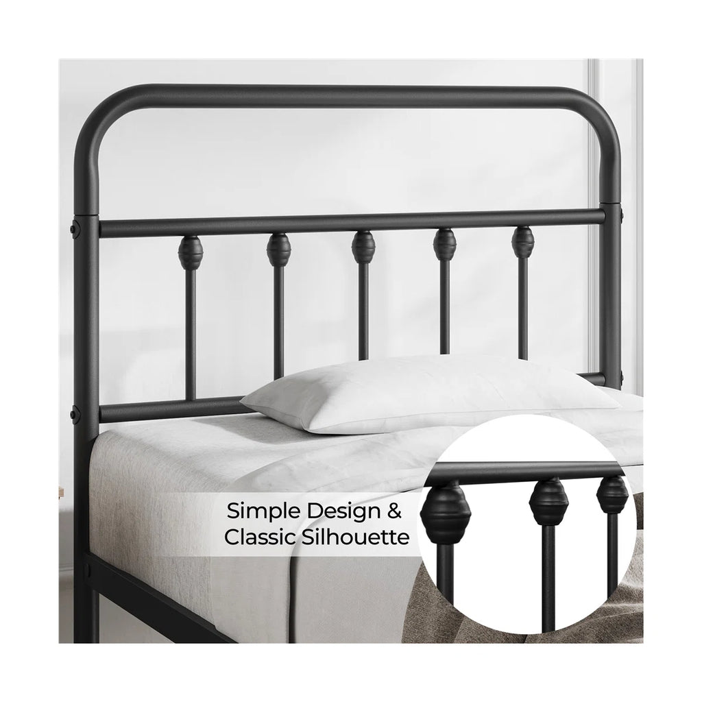 Classic Iron Platform Bed with High Headboard and Footboard