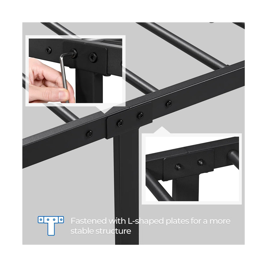Classic Iron Platform Bed with High Headboard and Footboard