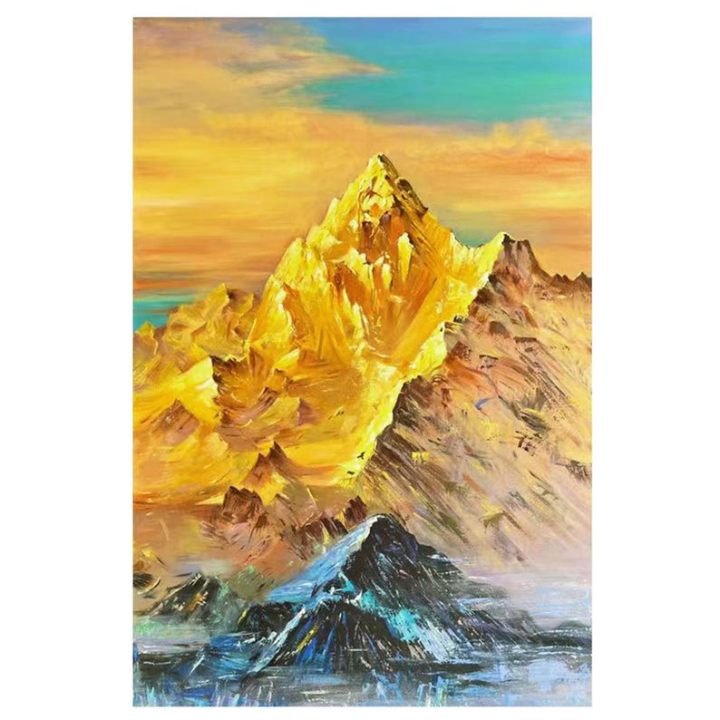 Original Golden Mountain Oil Painting Canvas, Abstract Gold