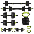 Adjustable Dumbbells(19-Piece Set), 44Lbs Free Weight Set with Connector, 4 In1 Weight Dumbbell Set Used As Kettlebells, Barbell, Push Up Stand, Fitness Exercise for Home Gym Suitable Men/Women,Green