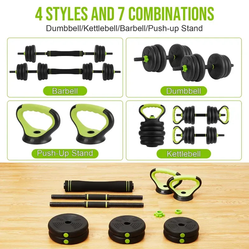 Adjustable Dumbbells(19-Piece Set), 44Lbs Free Weight Set with Connector, 4 In1 Weight Dumbbell Set Used As Kettlebells, Barbell, Push Up Stand, Fitness Exercise for Home Gym Suitable Men/Women,Green