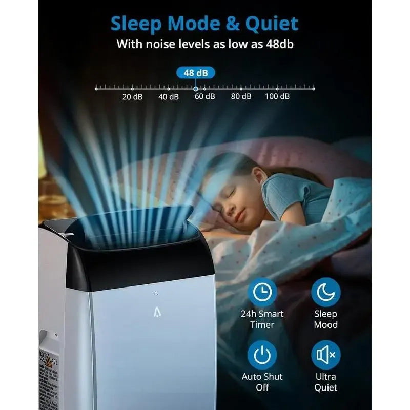 12,000 BTU Fast Cooling Portable Air Conditioner, 4-in-1 Portable Air Conditioner with Cooling, Dehumidifier, Fan, Sleep Mode, Remote Control, 24-Hour Timer, Cools Up to 550 Sq. Ft. for Home, Office