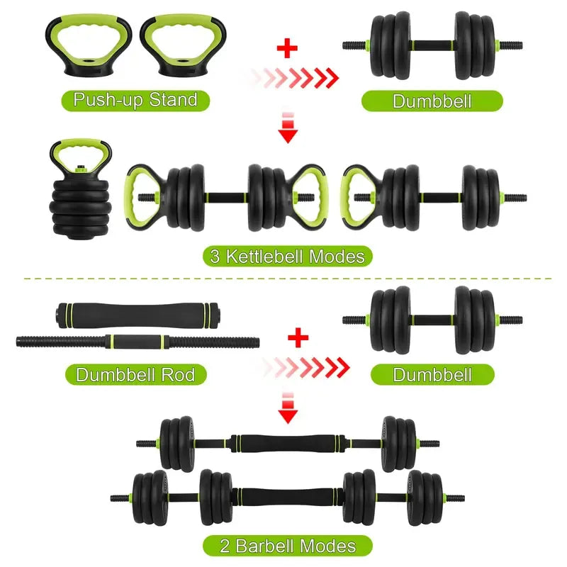 Adjustable Dumbbells(19-Piece Set), 44Lbs Free Weight Set with Connector, 4 In1 Weight Dumbbell Set Used As Kettlebells, Barbell, Push Up Stand, Fitness Exercise for Home Gym Suitable Men/Women,Green