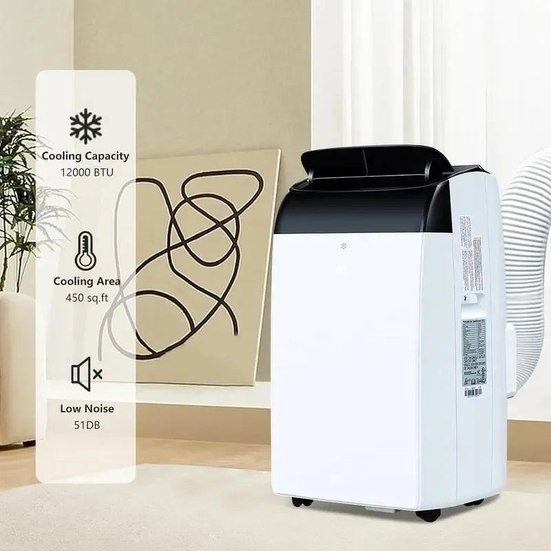 12,000 BTU Fast Cooling Portable Air Conditioner, 4-in-1 Portable Air Conditioner with Cooling, Dehumidifier, Fan, Sleep Mode, Remote Control, 24-Hour Timer, Cools Up to 550 Sq. Ft. for Home, Office