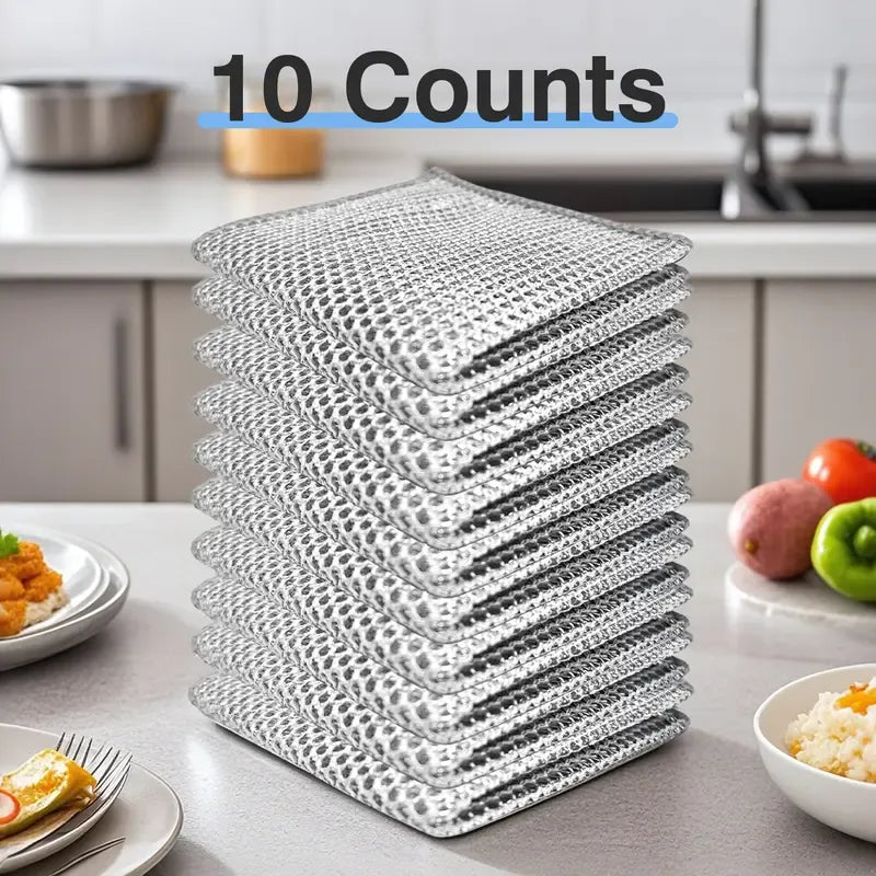 Today Only: $9.9｜10 Counts Non Scratch Wire Dishcloth Multipurpose Wire Dishwashing Rag Metal Scrubbers for for Wet and Dry Cleaning, 2-Layer Kitchen Cleaning Cloth Cleaning Tool