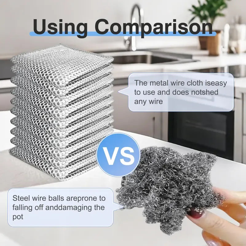 Today Only: $9.9｜10 Counts Non Scratch Wire Dishcloth Multipurpose Wire Dishwashing Rag Metal Scrubbers for for Wet and Dry Cleaning, 2-Layer Kitchen Cleaning Cloth Cleaning Tool