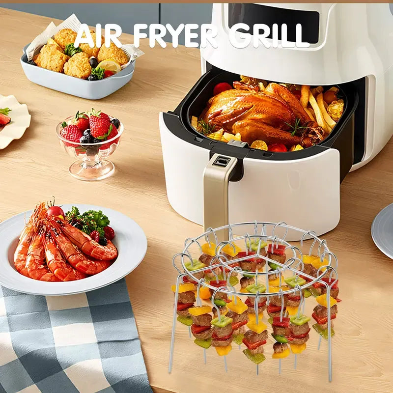 Today Only: $9.9｜2 Counts Air Fryer Skewer Rack, Round Grill for Barbecue, Does Not Require Flipping, 360° Heating, Steel Skewers, Fit for Home Grilling at Home