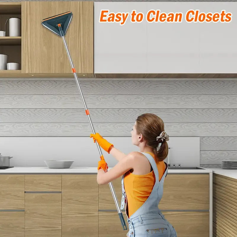 Today Only: $39｜Long Handle Wall Cleaner Adjustable Length Wall Mop 360° Spinning Head Floor Wall Washing Cleaning Tool for Walls Ceiling Fans Floors Baseboards Dust Kitchen General Purpose, 6 Replacement Pads and 1 Silicone Squeegee