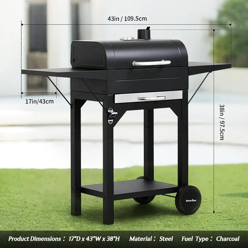 Charcoal Grill with Two Side Tables 332 SQIN Cooking Area Outdoor Smoker Barbecue BBQ Grill for Camping Patio Backyard Party Picnic Black