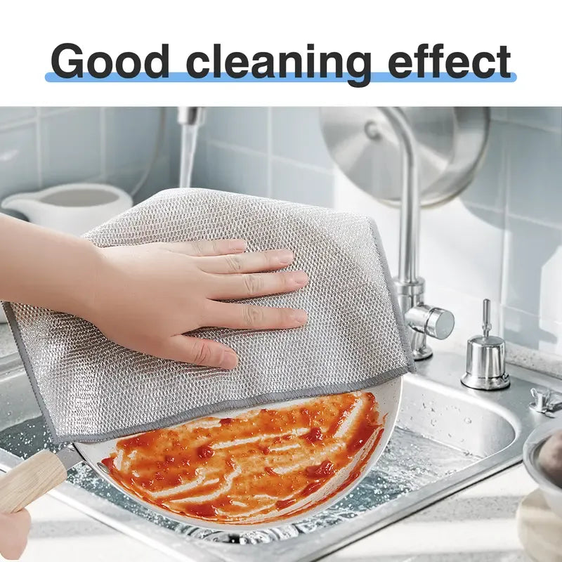 Today Only: $9.9｜10 Counts Non Scratch Wire Dishcloth Multipurpose Wire Dishwashing Rag Metal Scrubbers for for Wet and Dry Cleaning, 2-Layer Kitchen Cleaning Cloth Cleaning Tool