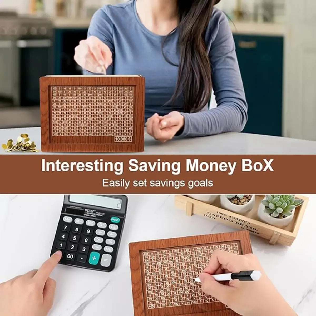 Today Only: $19.9｜Wooden Cash Saving Box, Piggybank, 1/20pcs Cash Saving Challenge Money Organizer Box, Gift for Friends, Wooden Savings Box