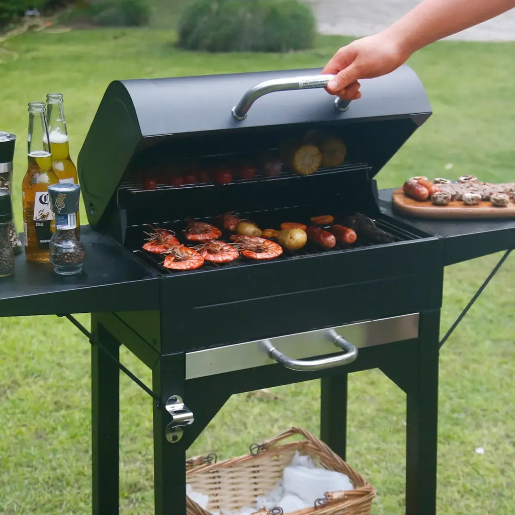Charcoal Grill with Two Side Tables 332 SQIN Cooking Area Outdoor Smoker Barbecue BBQ Grill for Camping Patio Backyard Party Picnic Black