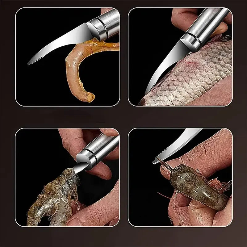 Today Only: $9.9｜5 In 1 Multifunctional Shrimp Line Fish Maw Knife Stainless Steel Shrimp Deveiner Tool Multifunctional Fast Shrimp Peeler Fish Scale Remover Kitchen Fish and Shrimp Duck Intestine Cleaner