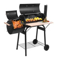 BBQ Charcoal Grill, Outdoor Patio Barbecue Cooker With Offset Smoker, Wheels And Tray For Balcony Picnics, Party And Camping