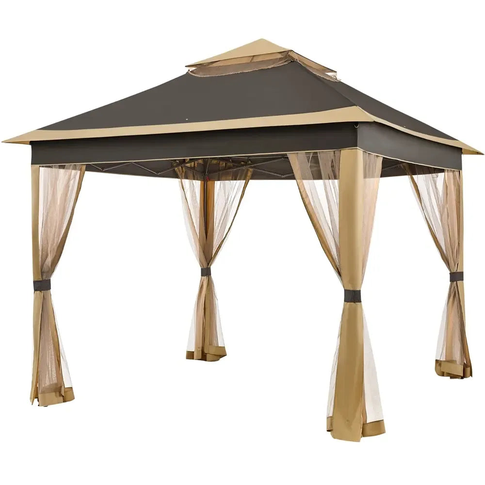 【On Sale】Pop Up Gazebo Outdoor Canopy Shelter, Instant Patio Gazebo Sun Shade Canopy Tent with 4 Sandbags, Double Tiers & Mesh Netting for Lawn, Garden, Backyard & Deck