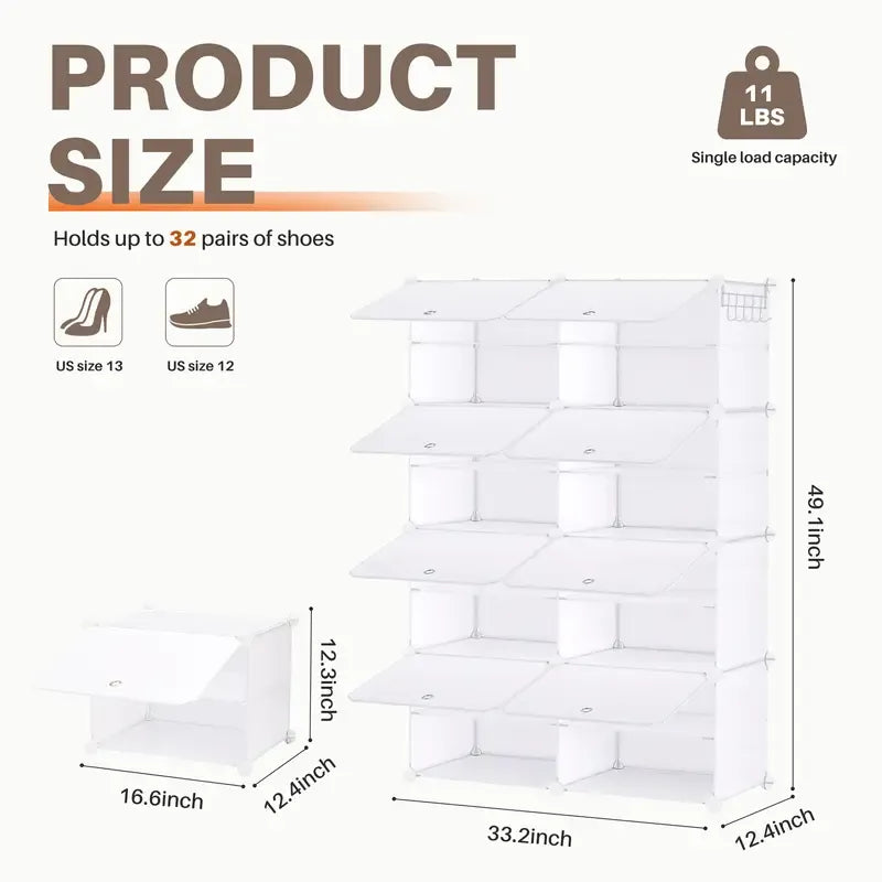 Today Only: $39｜6/8-tier shoe cabinet, 24/32-tier capacity, with side hooks, sturdy metal frame, and black and white plastic panel shelves. Suitable for entryways, living rooms, and walk-in closets
