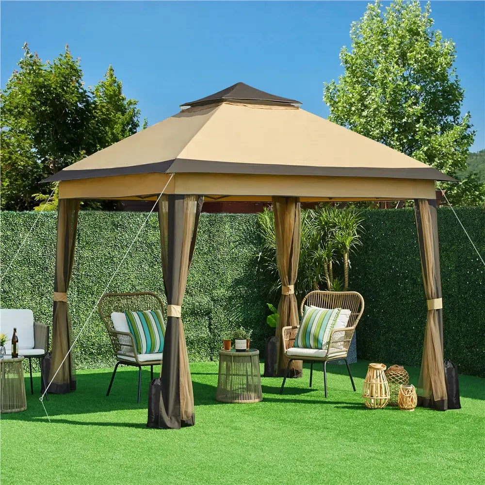 【On Sale】Pop Up Gazebo Outdoor Canopy Shelter, Instant Patio Gazebo Sun Shade Canopy Tent with 4 Sandbags, Double Tiers & Mesh Netting for Lawn, Garden, Backyard & Deck