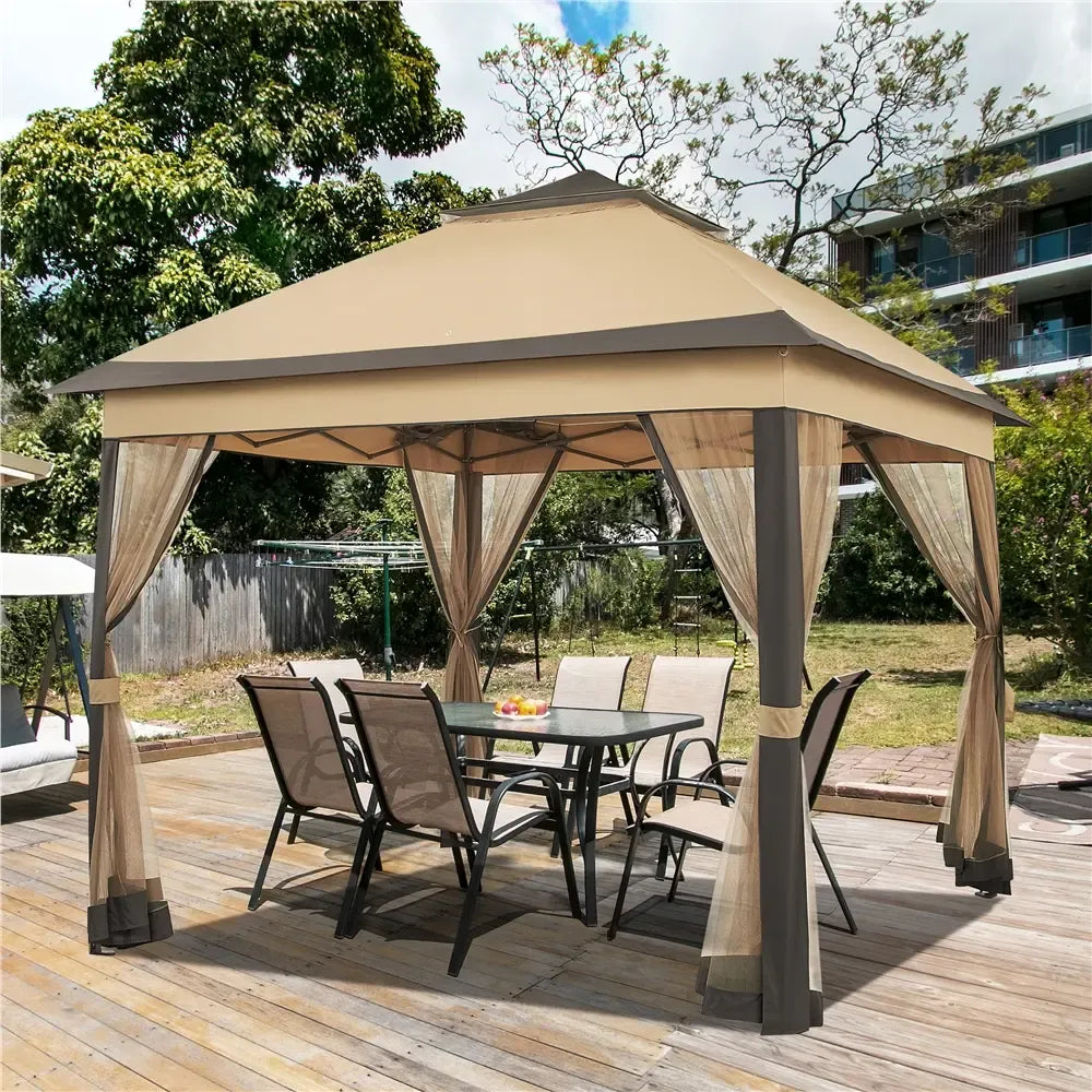 【On Sale】Pop Up Gazebo Outdoor Canopy Shelter, Instant Patio Gazebo Sun Shade Canopy Tent with 4 Sandbags, Double Tiers & Mesh Netting for Lawn, Garden, Backyard & Deck