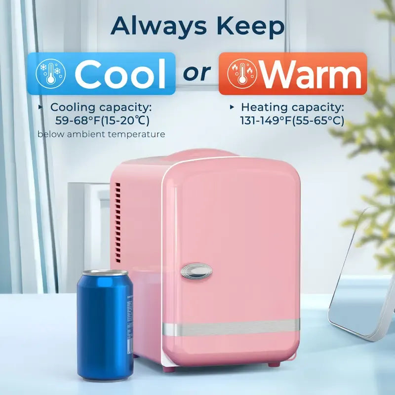 4L Mini Fridge Thermoelectric Cooler & Warmer, Portable Cooler for Skincare/Meds/Drinks, 12V DC/120V AC, 15-20℃ Cooling & 55-65℃ Heating