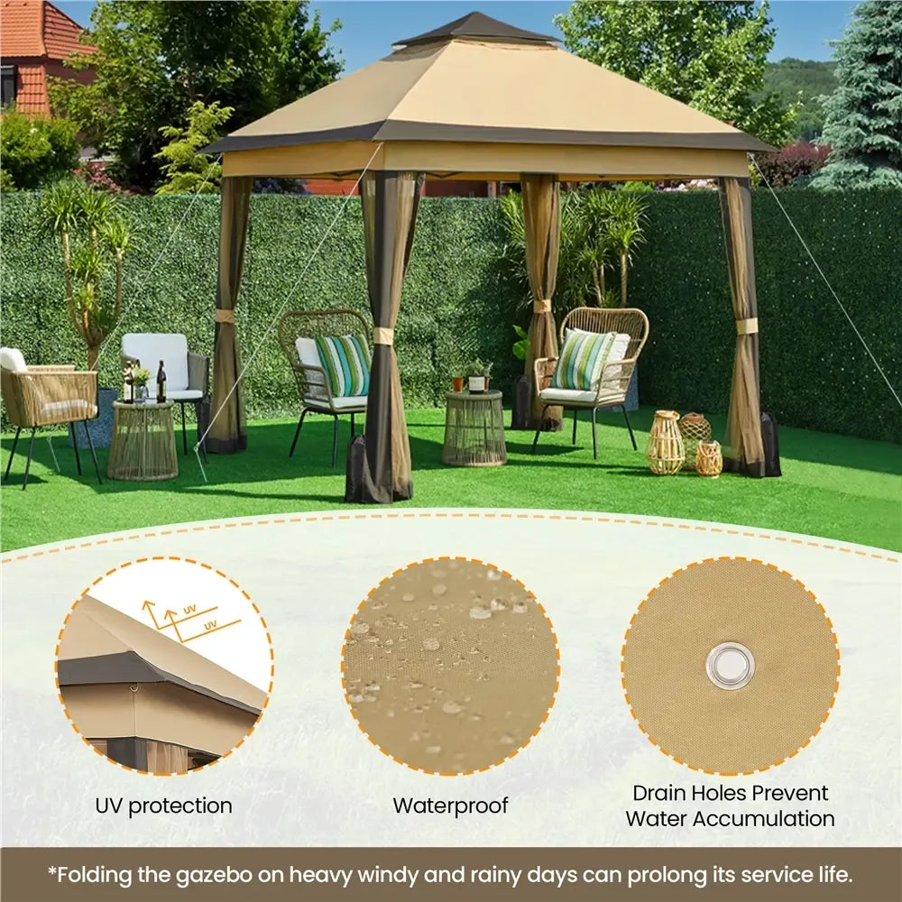 【On Sale】Pop Up Gazebo Outdoor Canopy Shelter, Instant Patio Gazebo Sun Shade Canopy Tent with 4 Sandbags, Double Tiers & Mesh Netting for Lawn, Garden, Backyard & Deck