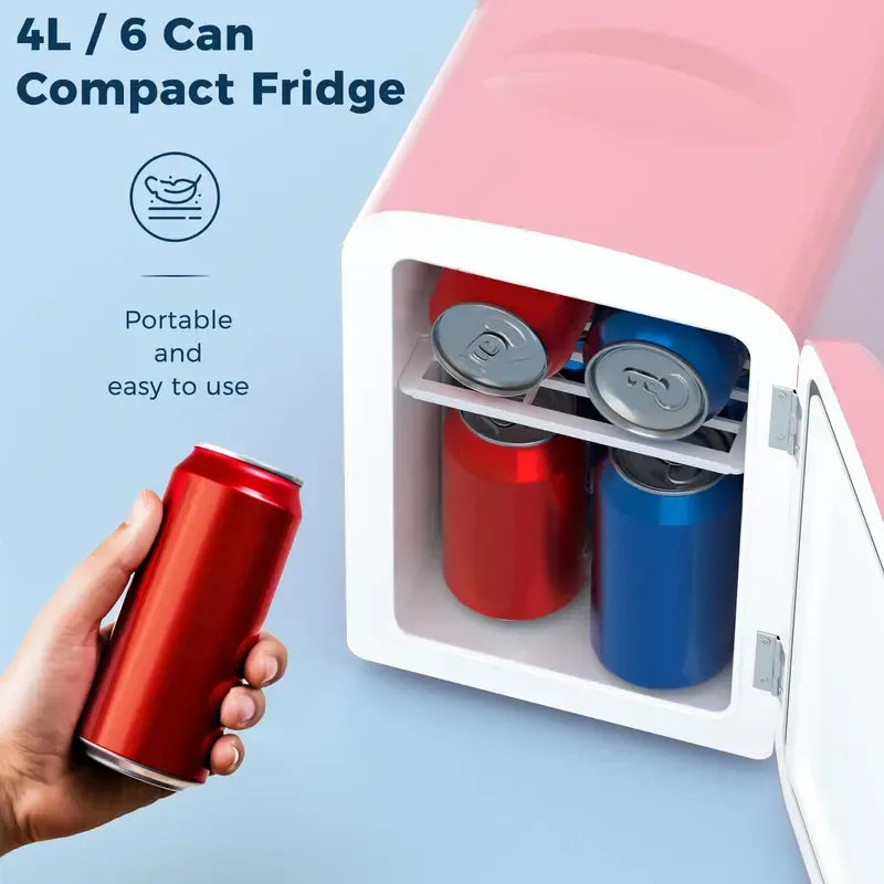 4L Mini Fridge Thermoelectric Cooler & Warmer, Portable Cooler for Skincare/Meds/Drinks, 12V DC/120V AC, 15-20℃ Cooling & 55-65℃ Heating