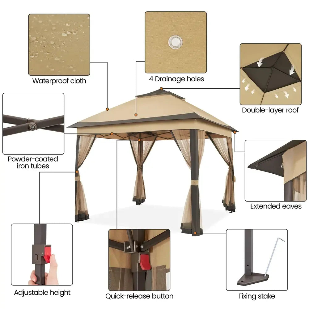 【On Sale】Pop Up Gazebo Outdoor Canopy Shelter, Instant Patio Gazebo Sun Shade Canopy Tent with 4 Sandbags, Double Tiers & Mesh Netting for Lawn, Garden, Backyard & Deck