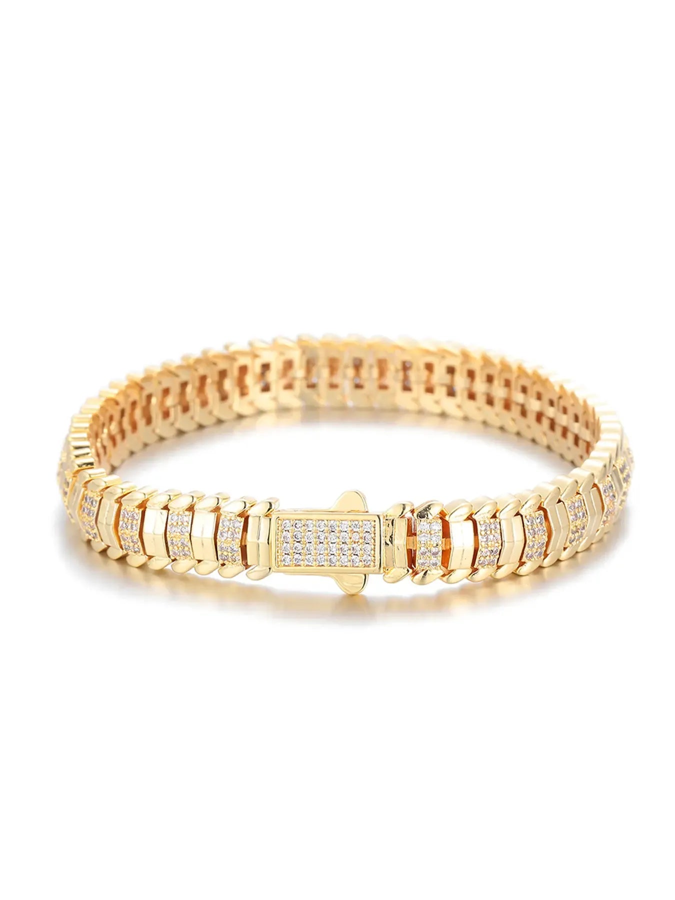 Today Only: $19.9｜9mm Snake Bone Chain Hip Hop Bracelet with Sparkling Synthetic Gemstones, Cubic Zirconia Bracelet, Unisex Luxury Jewelry Gift, Fashionable Accessory for All Occasions