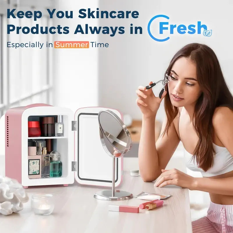 4L Mini Fridge Thermoelectric Cooler & Warmer, Portable Cooler for Skincare/Meds/Drinks, 12V DC/120V AC, 15-20℃ Cooling & 55-65℃ Heating