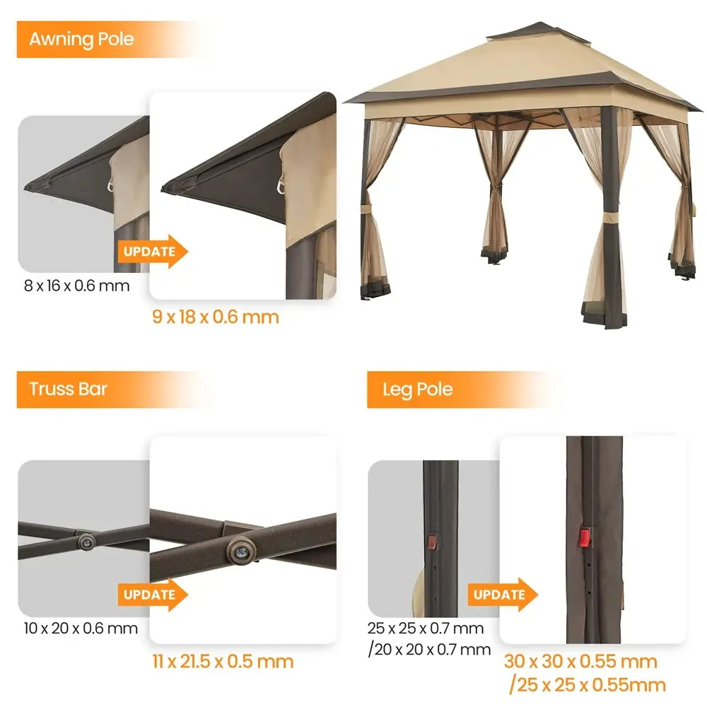 【On Sale】Pop Up Gazebo Outdoor Canopy Shelter, Instant Patio Gazebo Sun Shade Canopy Tent with 4 Sandbags, Double Tiers & Mesh Netting for Lawn, Garden, Backyard & Deck