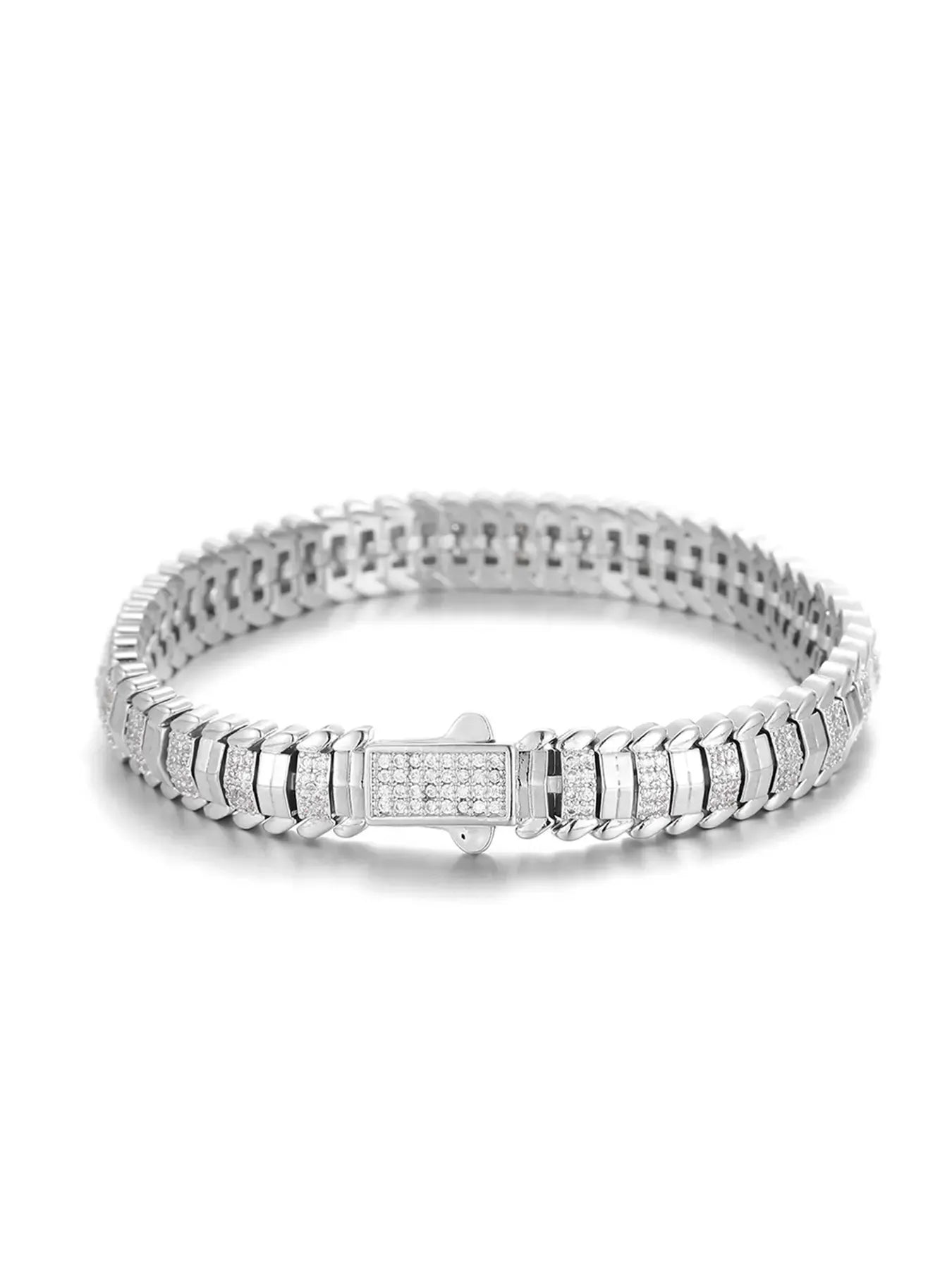 Today Only: $19.9｜9mm Snake Bone Chain Hip Hop Bracelet with Sparkling Synthetic Gemstones, Cubic Zirconia Bracelet, Unisex Luxury Jewelry Gift, Fashionable Accessory for All Occasions