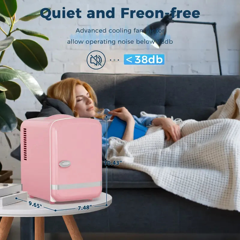 4L Mini Fridge Thermoelectric Cooler & Warmer, Portable Cooler for Skincare/Meds/Drinks, 12V DC/120V AC, 15-20℃ Cooling & 55-65℃ Heating