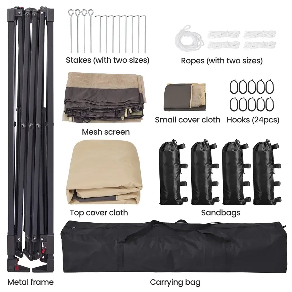 【On Sale】Pop Up Gazebo Outdoor Canopy Shelter, Instant Patio Gazebo Sun Shade Canopy Tent with 4 Sandbags, Double Tiers & Mesh Netting for Lawn, Garden, Backyard & Deck
