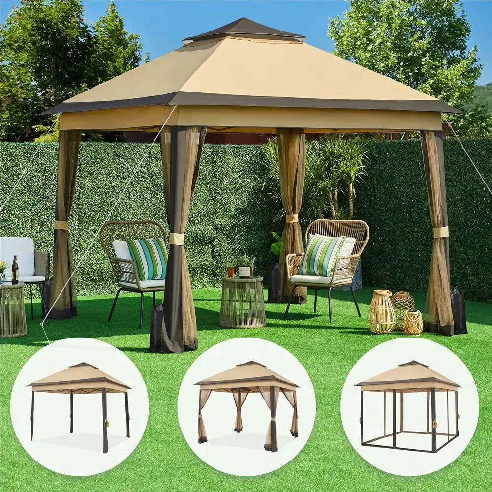 【On Sale】Pop Up Gazebo Outdoor Canopy Shelter, Instant Patio Gazebo Sun Shade Canopy Tent with 4 Sandbags, Double Tiers & Mesh Netting for Lawn, Garden, Backyard & Deck