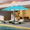 15/13Ft Solar Patio Umbrella with Base, Extra Large Outdoor Double-Sided Twin Umbrella with 36 LED Lights & Crank Handle for Garden, Deck, Poolside, Patio