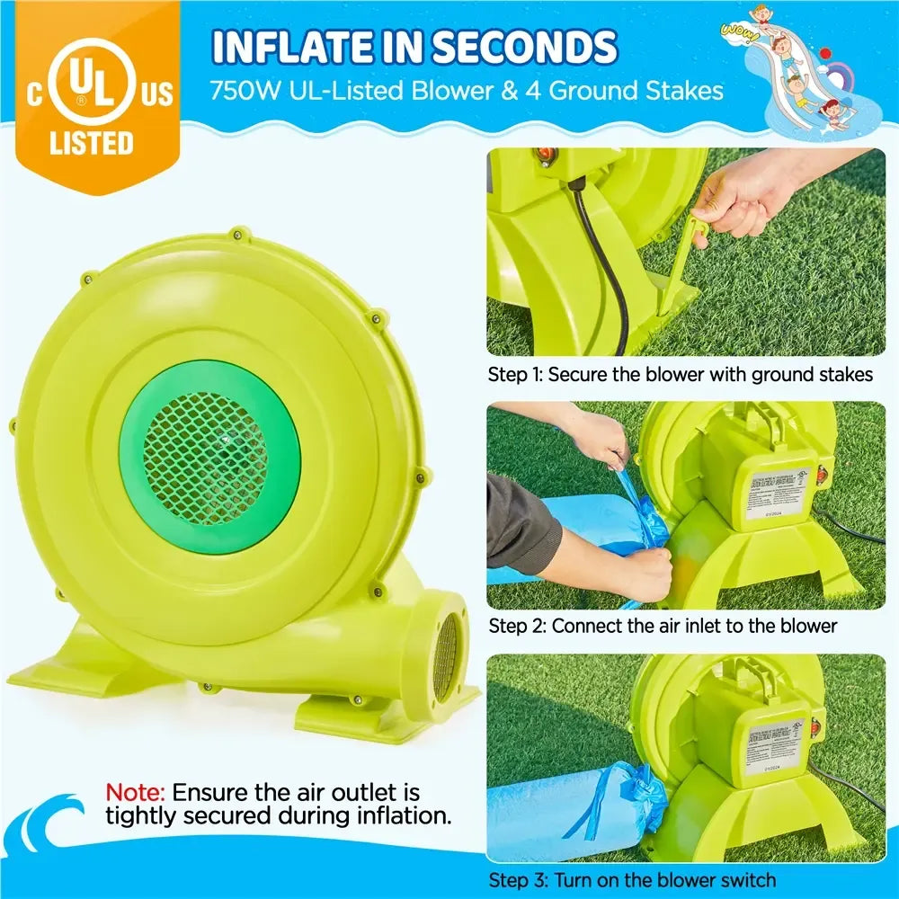 Inflatable Water Slide w/ 2 Long Slides & Large Climbing Wall & Small Deeper Pool & Awning for Kids Aged 3 to 10, Outdoor Water Slide w/Storage Bag & 950W Blower