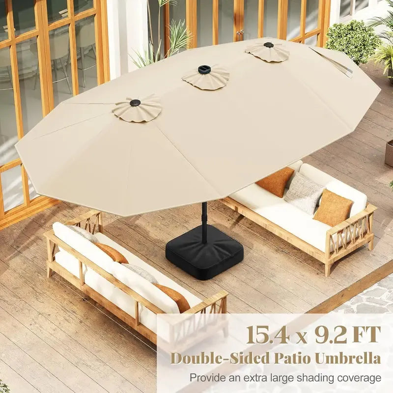 15/13Ft Solar Patio Umbrella with Base, Extra Large Outdoor Double-Sid –  diypaintnumbers