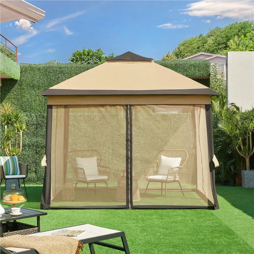 【On Sale】Pop Up Gazebo Outdoor Canopy Shelter, Instant Patio Gazebo Sun Shade Canopy Tent with 4 Sandbags, Double Tiers & Mesh Netting for Lawn, Garden, Backyard & Deck