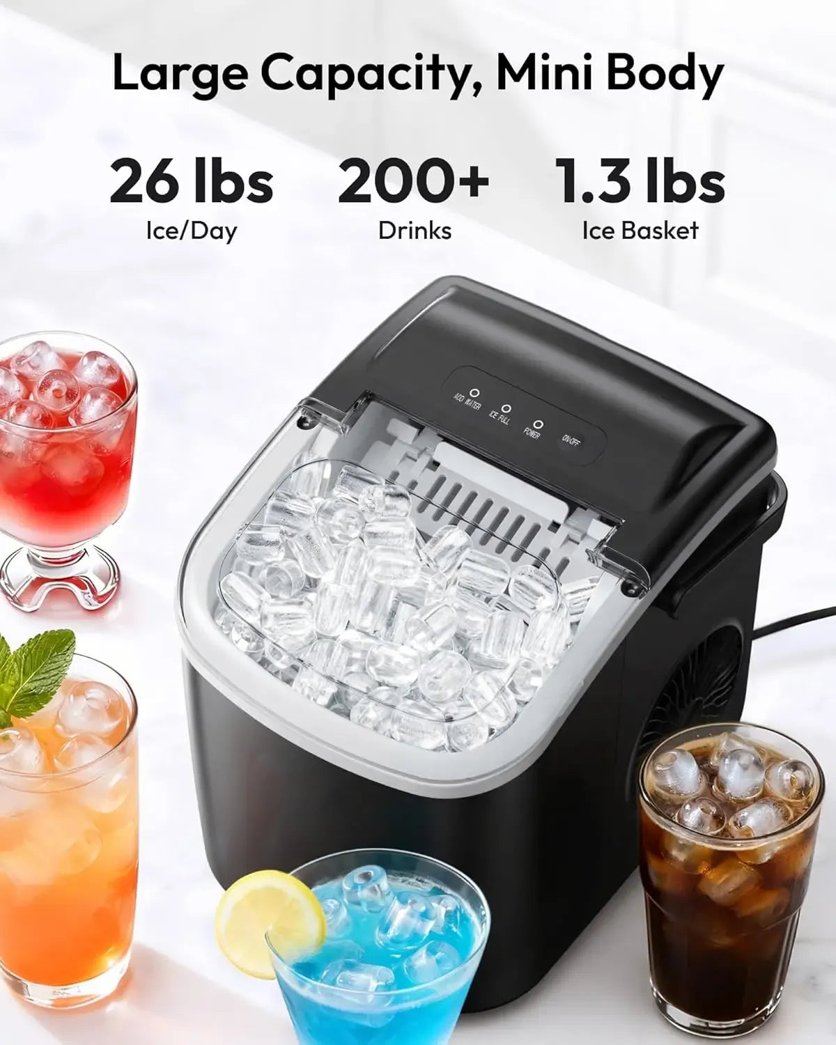 Ice Maker Countertop with Handle, 26lbs in 24Hrs, 9 Ice Cubes Ready in 6 Mins, Auto-Cleaning Portable Ice Maker with Basket and Scoop, for Home/Kitchen/Camping/RV. (2026 New) Utensils