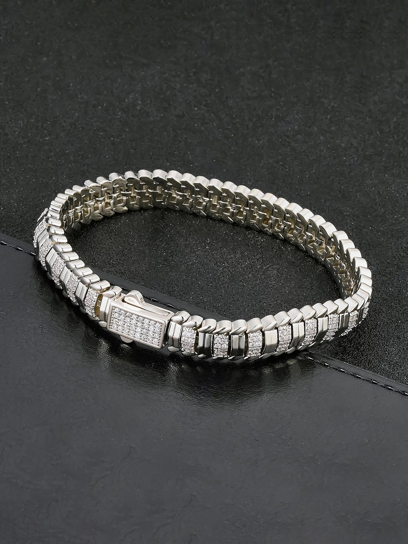 Today Only: $19.9｜9mm Snake Bone Chain Hip Hop Bracelet with Sparkling Synthetic Gemstones, Cubic Zirconia Bracelet, Unisex Luxury Jewelry Gift, Fashionable Accessory for All Occasions
