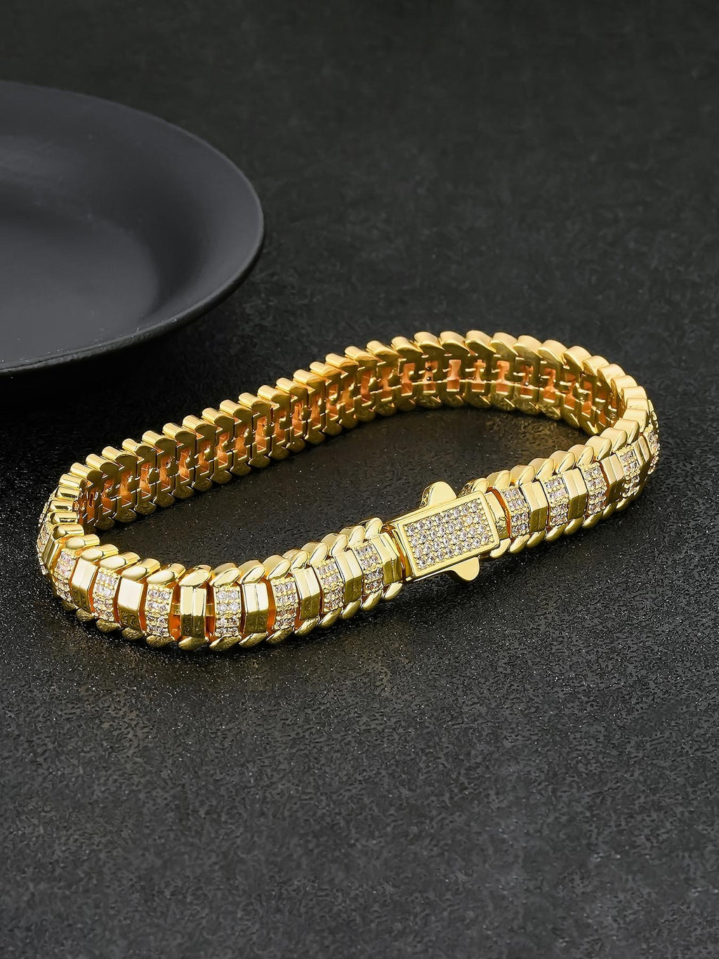 Today Only: $19.9｜9mm Snake Bone Chain Hip Hop Bracelet with Sparkling Synthetic Gemstones, Cubic Zirconia Bracelet, Unisex Luxury Jewelry Gift, Fashionable Accessory for All Occasions