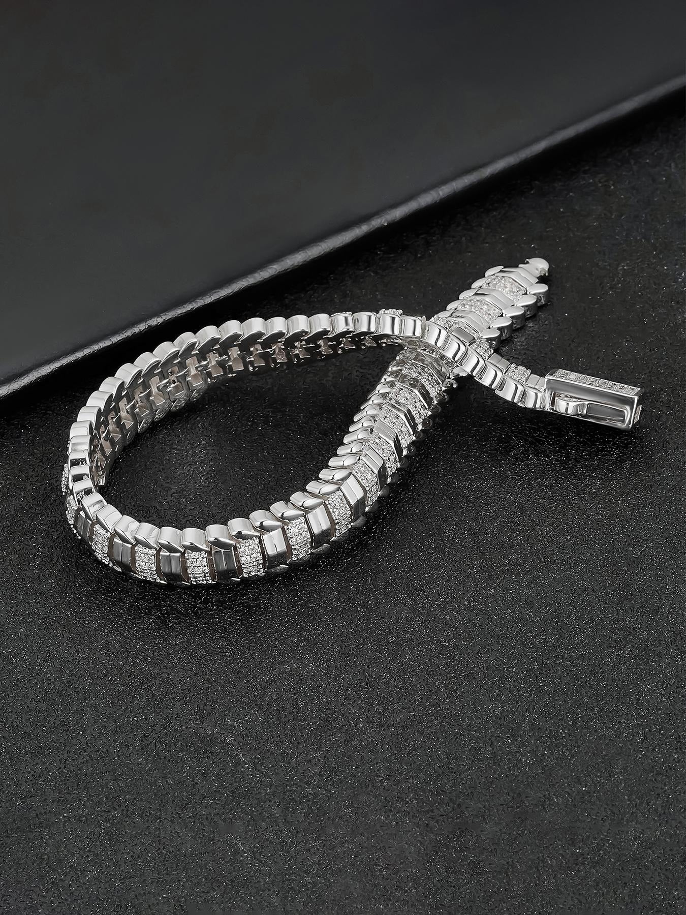 Today Only: $19.9｜9mm Snake Bone Chain Hip Hop Bracelet with Sparkling Synthetic Gemstones, Cubic Zirconia Bracelet, Unisex Luxury Jewelry Gift, Fashionable Accessory for All Occasions